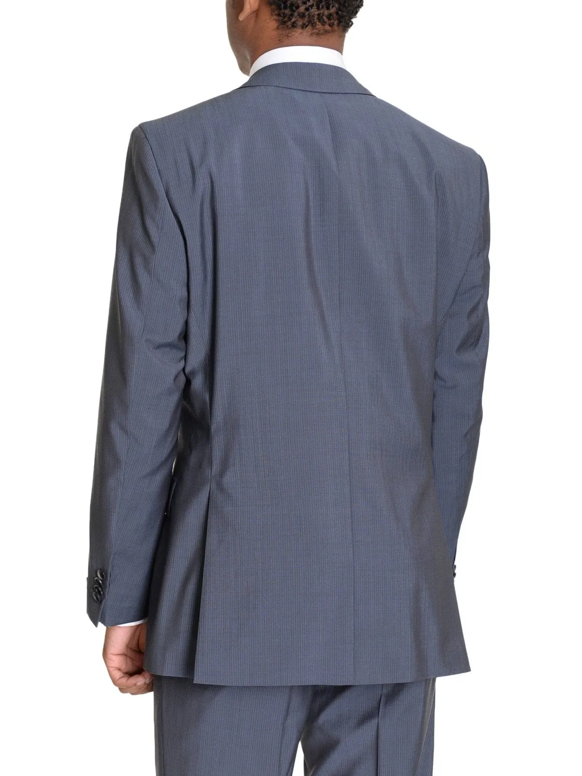 Hugo Boss Paolini1/Movio1 Blue Gray Striped Two Button Wool Suit