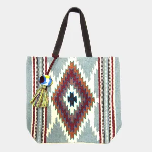 iLLASPARKZ Aztec Patterned Pom-Tassel Tote Bag