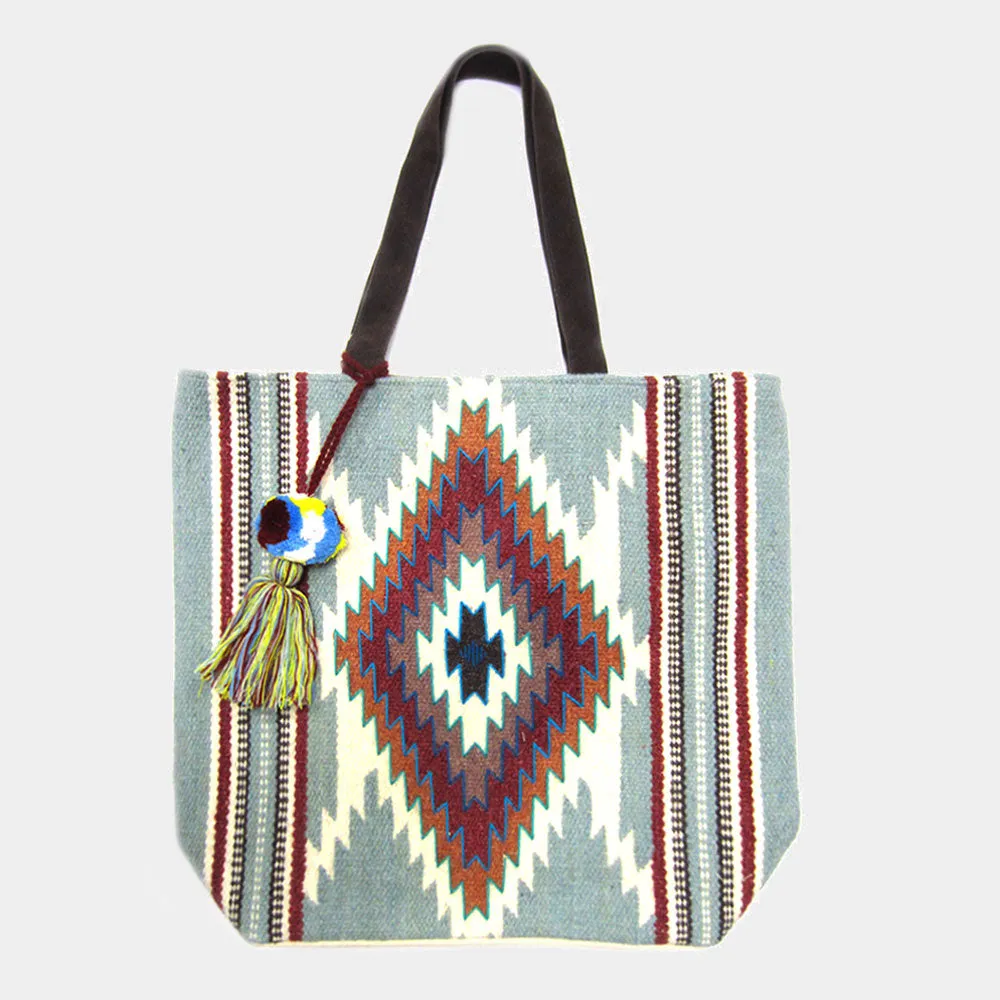 iLLASPARKZ Aztec Patterned Pom-Tassel Tote Bag