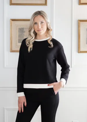 Juliette Butter Modal Contrast Border Top // Black & Ivory