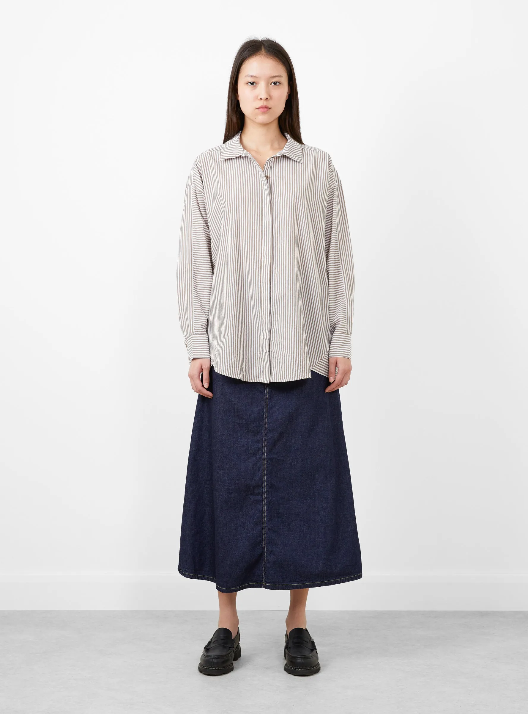 Kaarina Womens Striped Dolman Button-Down Shirt - Sand & White