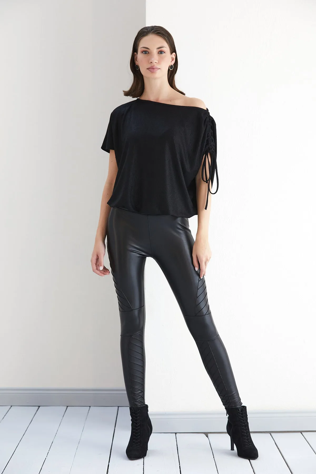 Kara One Shoulder Oversize Shiny Black Top