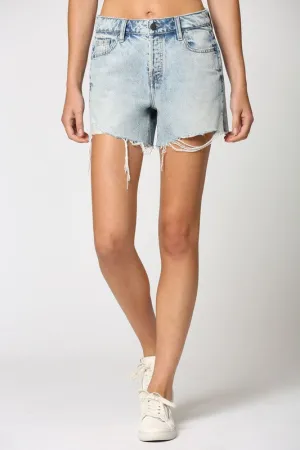 Light Wash Side Slit Mom Jean Shorts