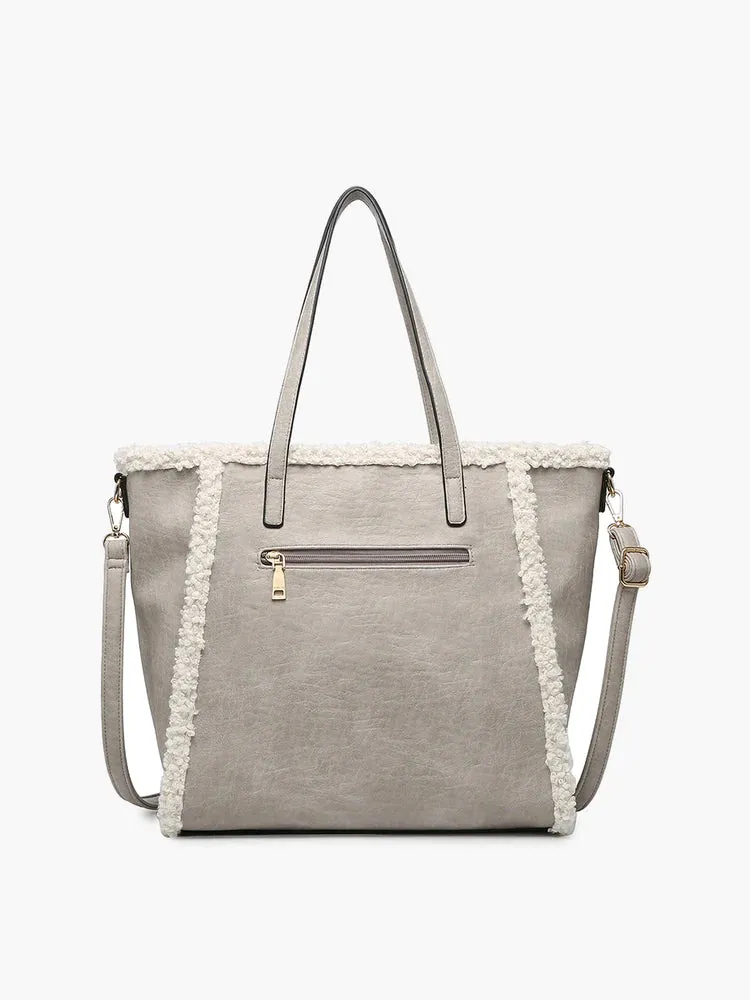 Lulu Sherpa Trim Tote | Taupe, Brown