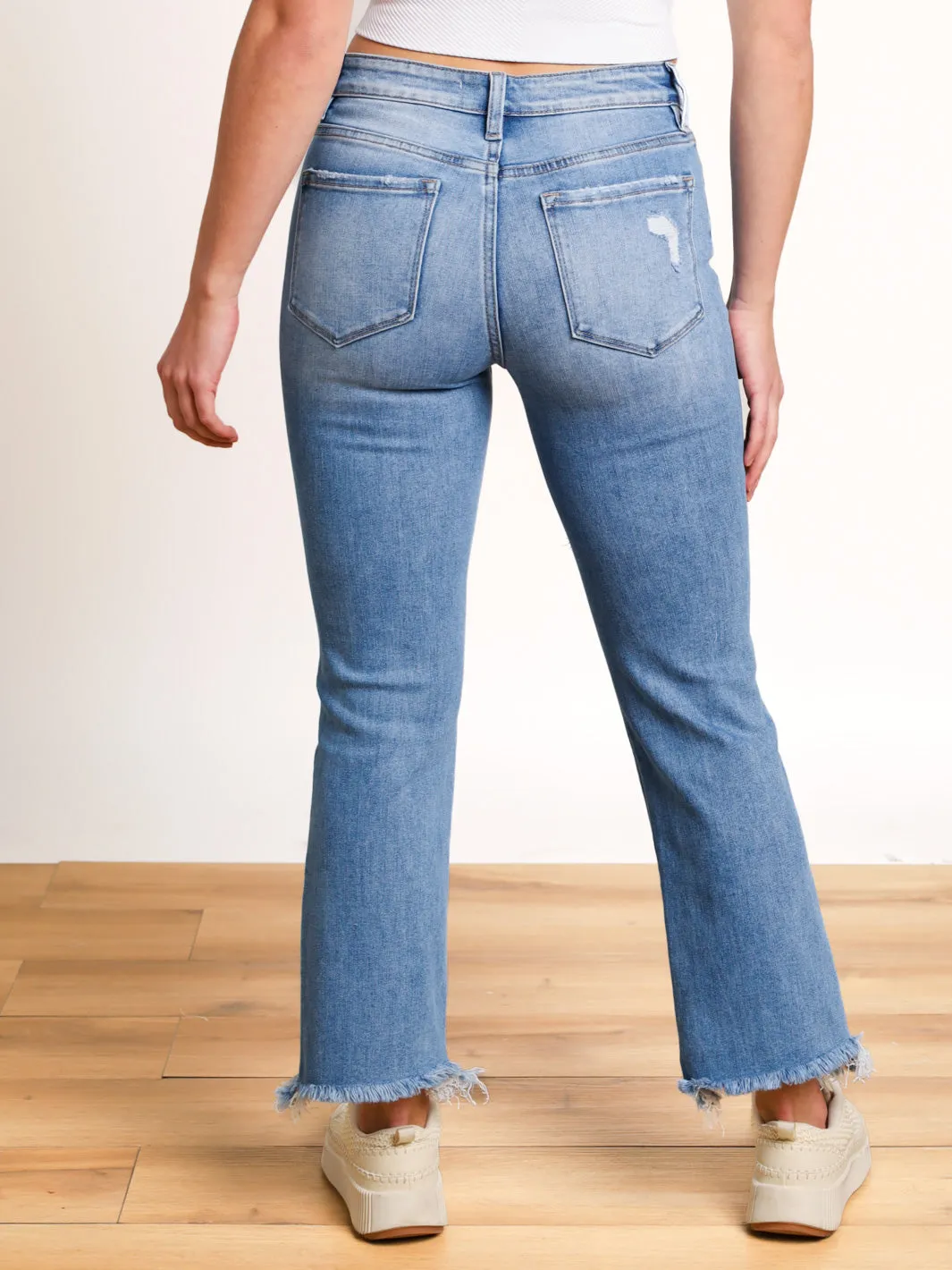Mari Mid Rise Frayed Bootcut Ankle Jeans- Final Sale