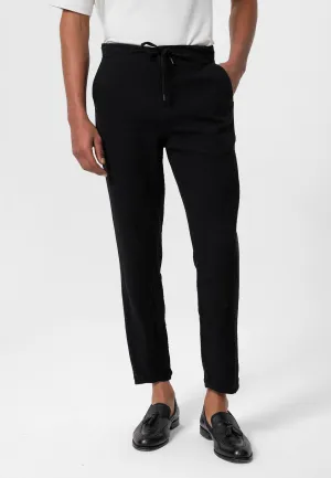 Men's Black Regular Fit Drawstring Pants - Wessi