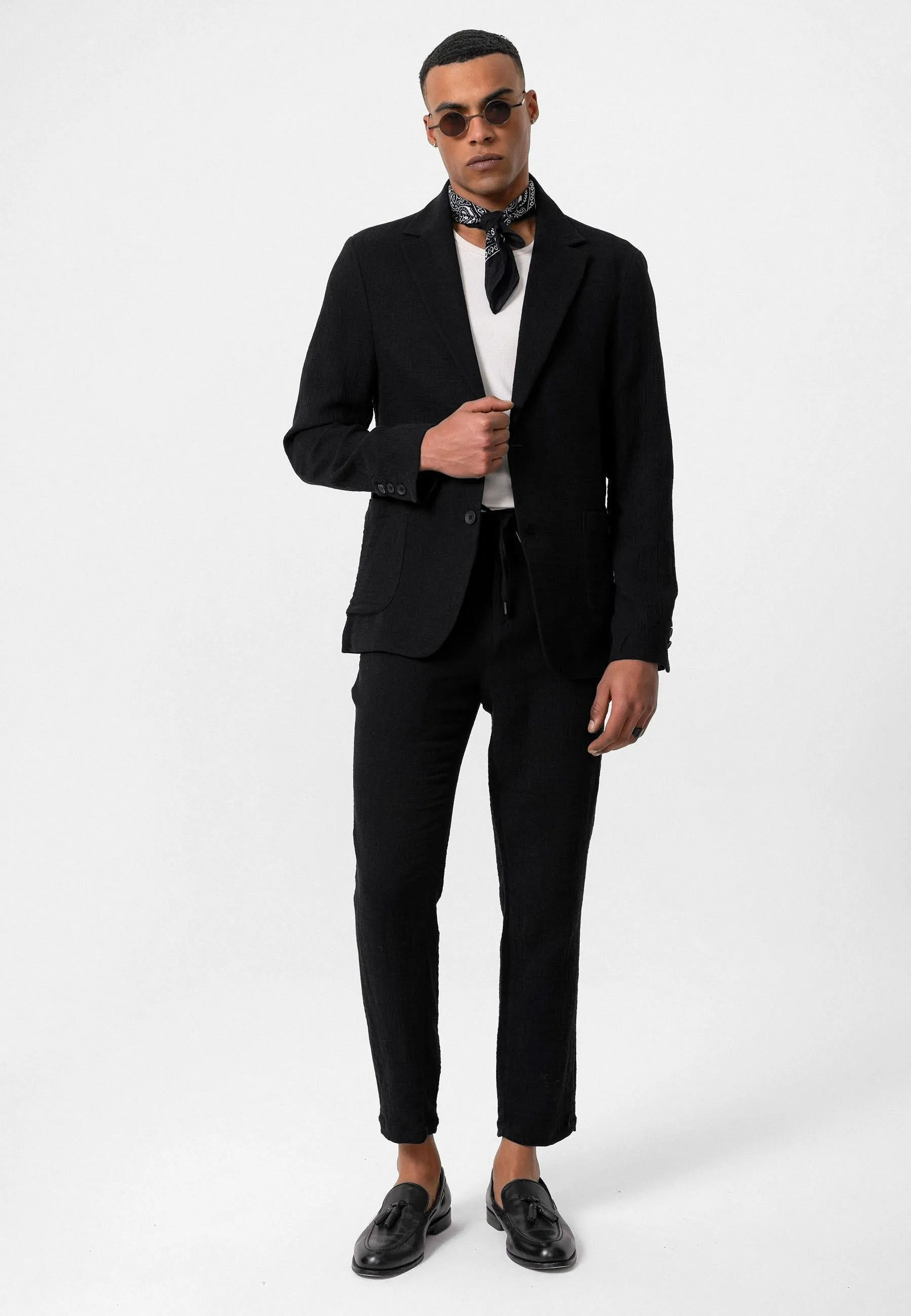 Men's Black Regular Fit Drawstring Pants - Wessi