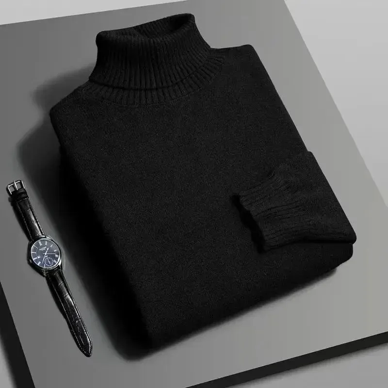 Mens Knitted High Quality Turtleneck Sweater Slim Fit Long Sleeve