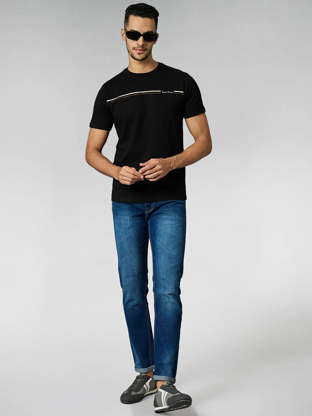 Men's Super Combed Cotton Black Regular Fit Half Sleeve Round Neck T-Shirt