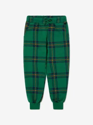 Mini Rodini Kids Organic Cotton Check Print Joggers in Green