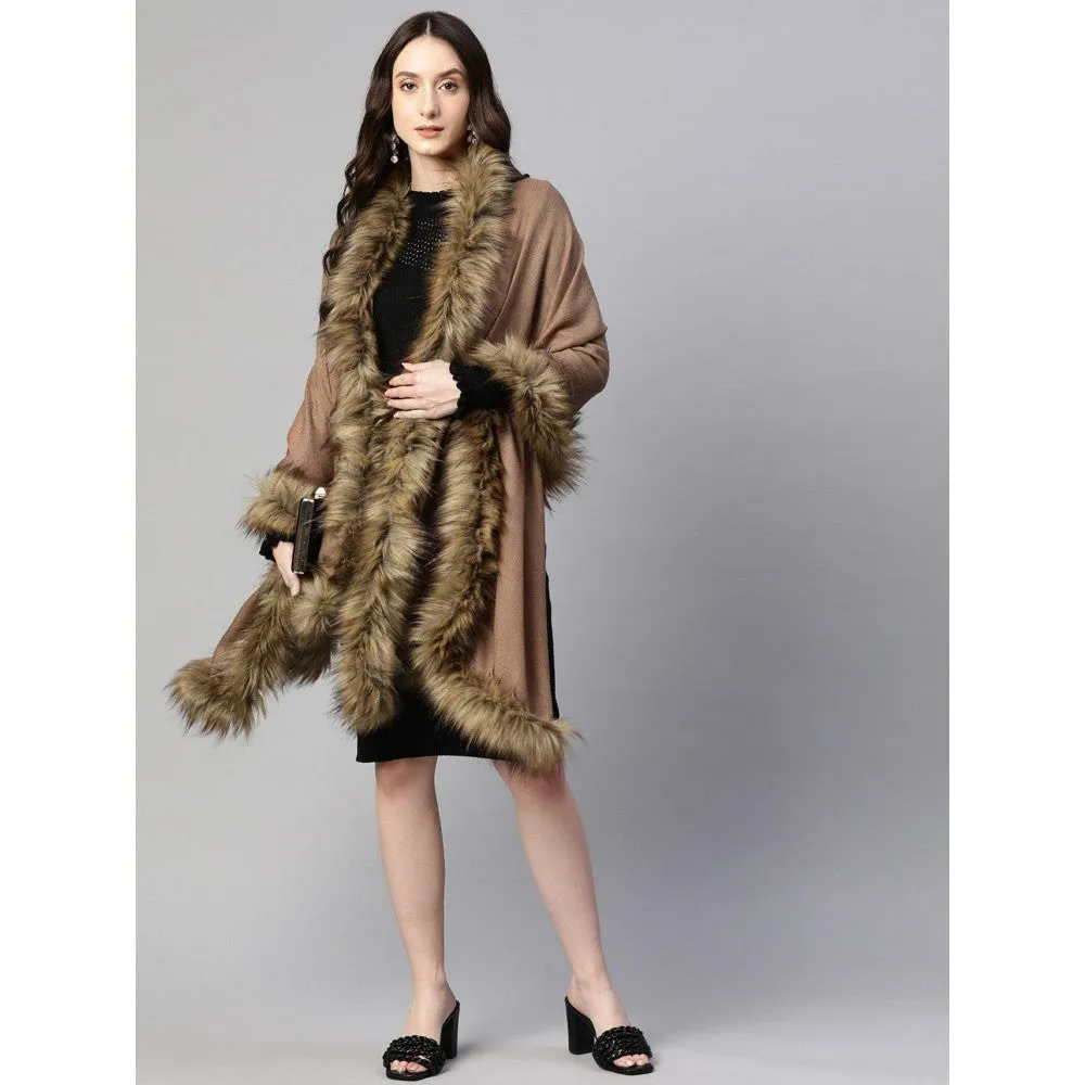 Modarta By Kamakshi Brown Wool Shawl with Fur