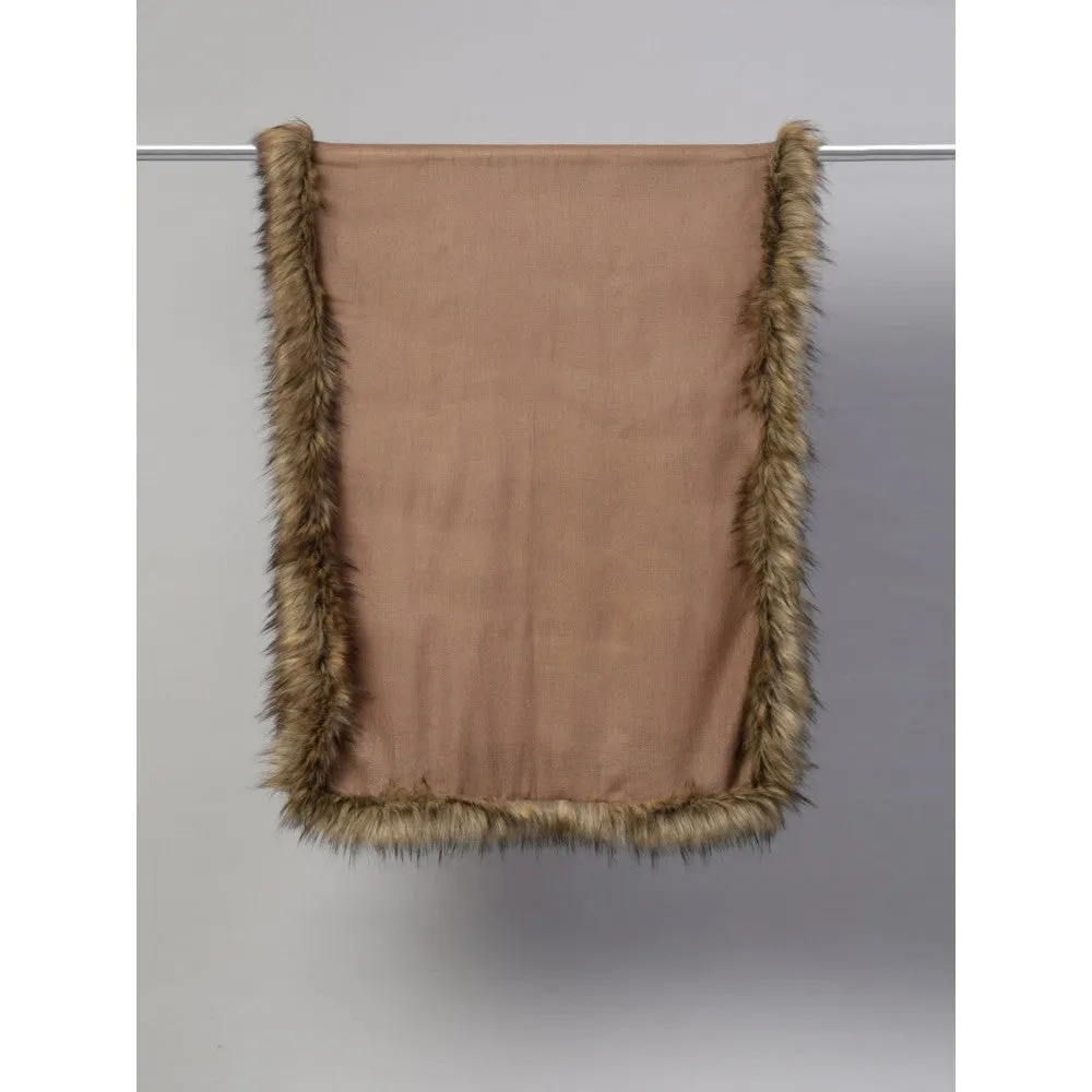 Modarta By Kamakshi Brown Wool Shawl with Fur