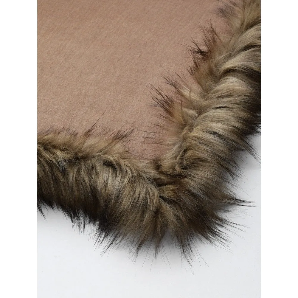 Modarta By Kamakshi Brown Wool Shawl with Fur