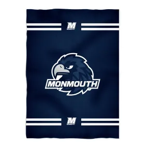 Monmouth Hawks Game Day Soft Premium Navy Throw Blanket 40 x 58 Logo and Stripes by Vive La Fete
