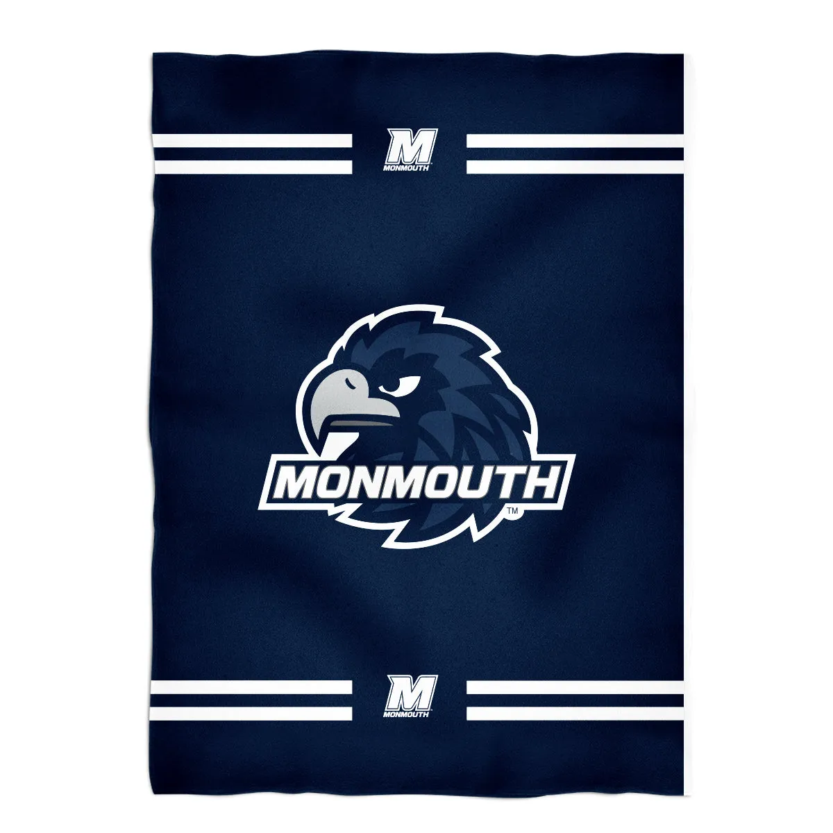 Monmouth Hawks Game Day Soft Premium Navy Throw Blanket 40 x 58 Logo and Stripes by Vive La Fete