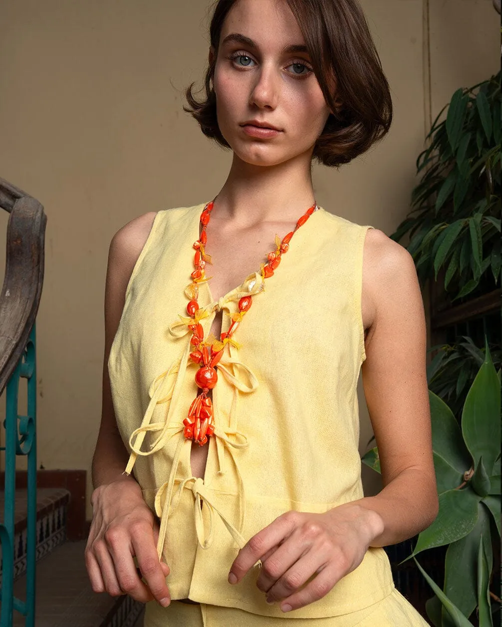 Mustard Yellow Tied Up Linen Vest
