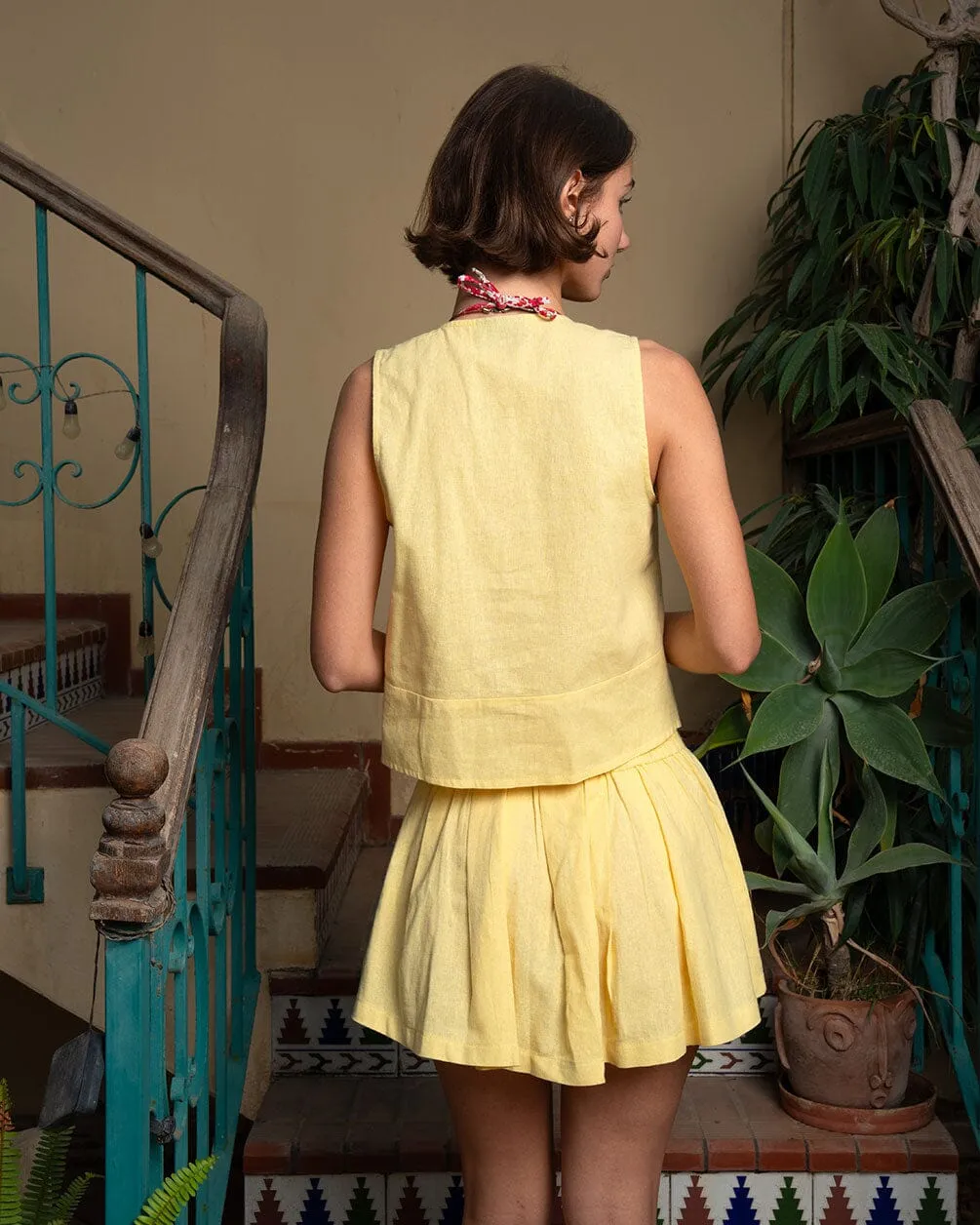 Mustard Yellow Tied Up Linen Vest
