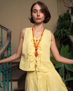 Mustard Yellow Tied Up Linen Vest