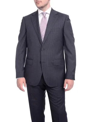 Napoli Classic Fit Navy Blue Glen Plaid Two Button Half Canvassed Reda Wool Suit