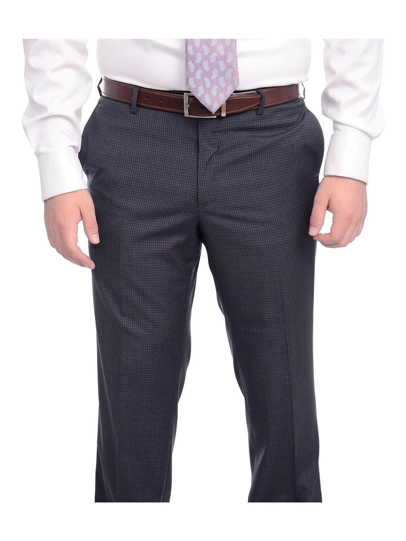 Napoli Classic Fit Navy Blue Glen Plaid Two Button Half Canvassed Reda Wool Suit