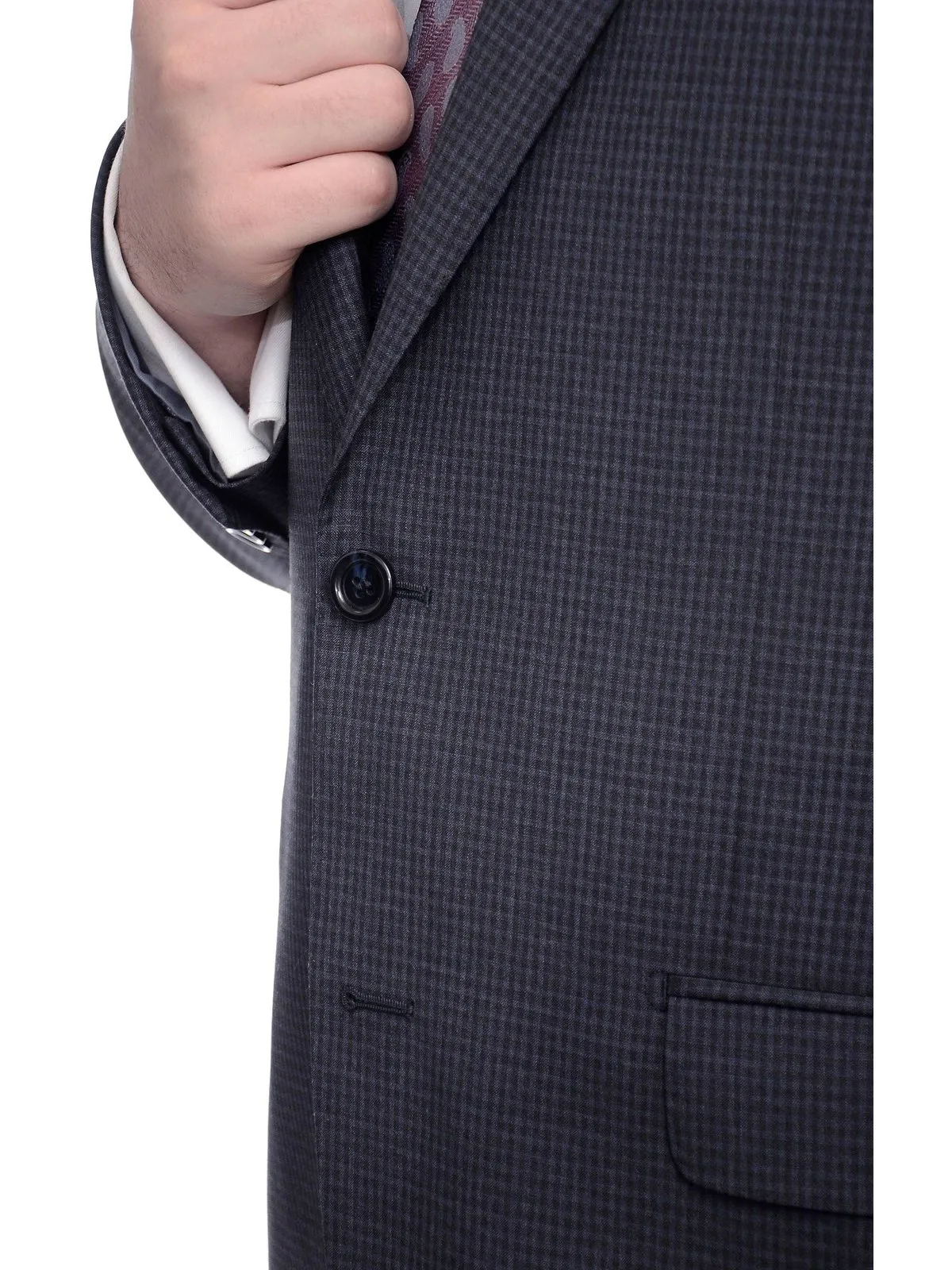 Napoli Classic Fit Navy Blue Glen Plaid Two Button Half Canvassed Reda Wool Suit