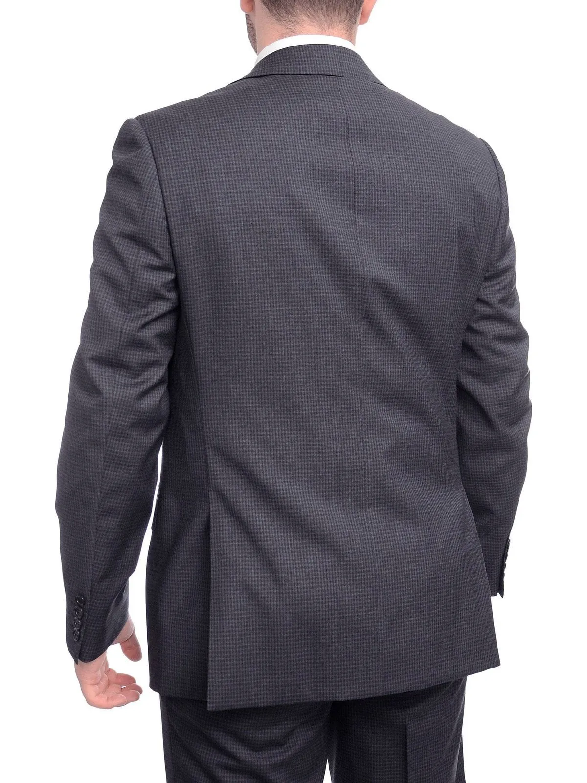 Napoli Classic Fit Navy Blue Glen Plaid Two Button Half Canvassed Reda Wool Suit