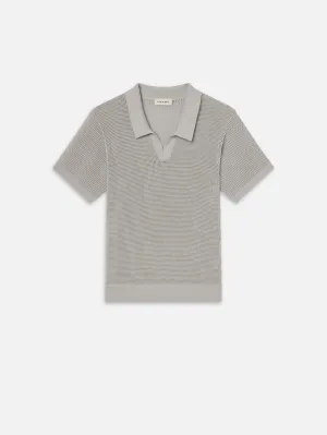 Open Weave Polo Sweater -- Grey Blue
