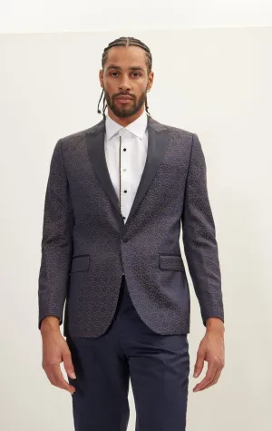 Paisley Pattern Peak Lapel Tuxedo Jacket - Navy