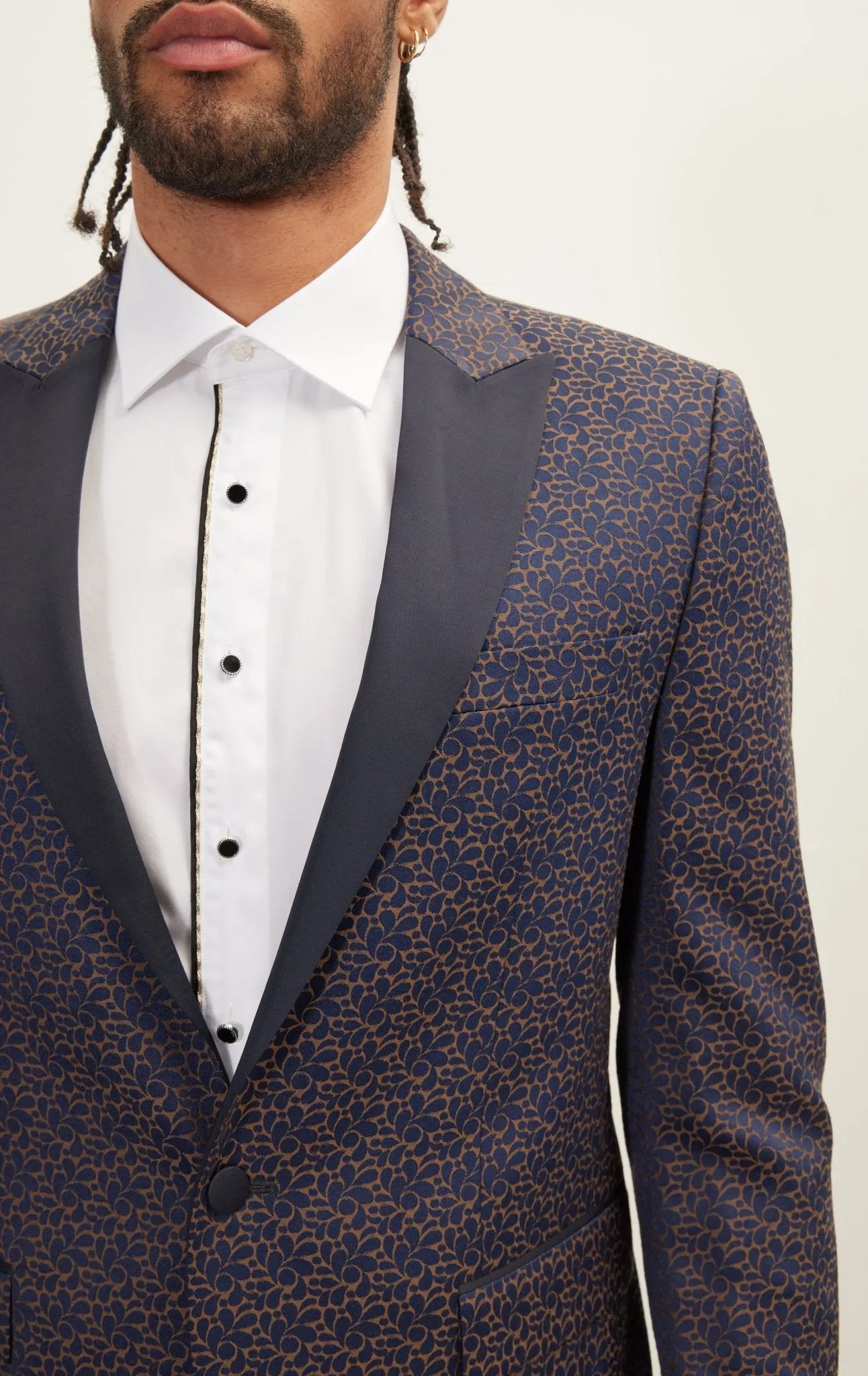 Paisley Pattern Peak Lapel Tuxedo Jacket - Navy