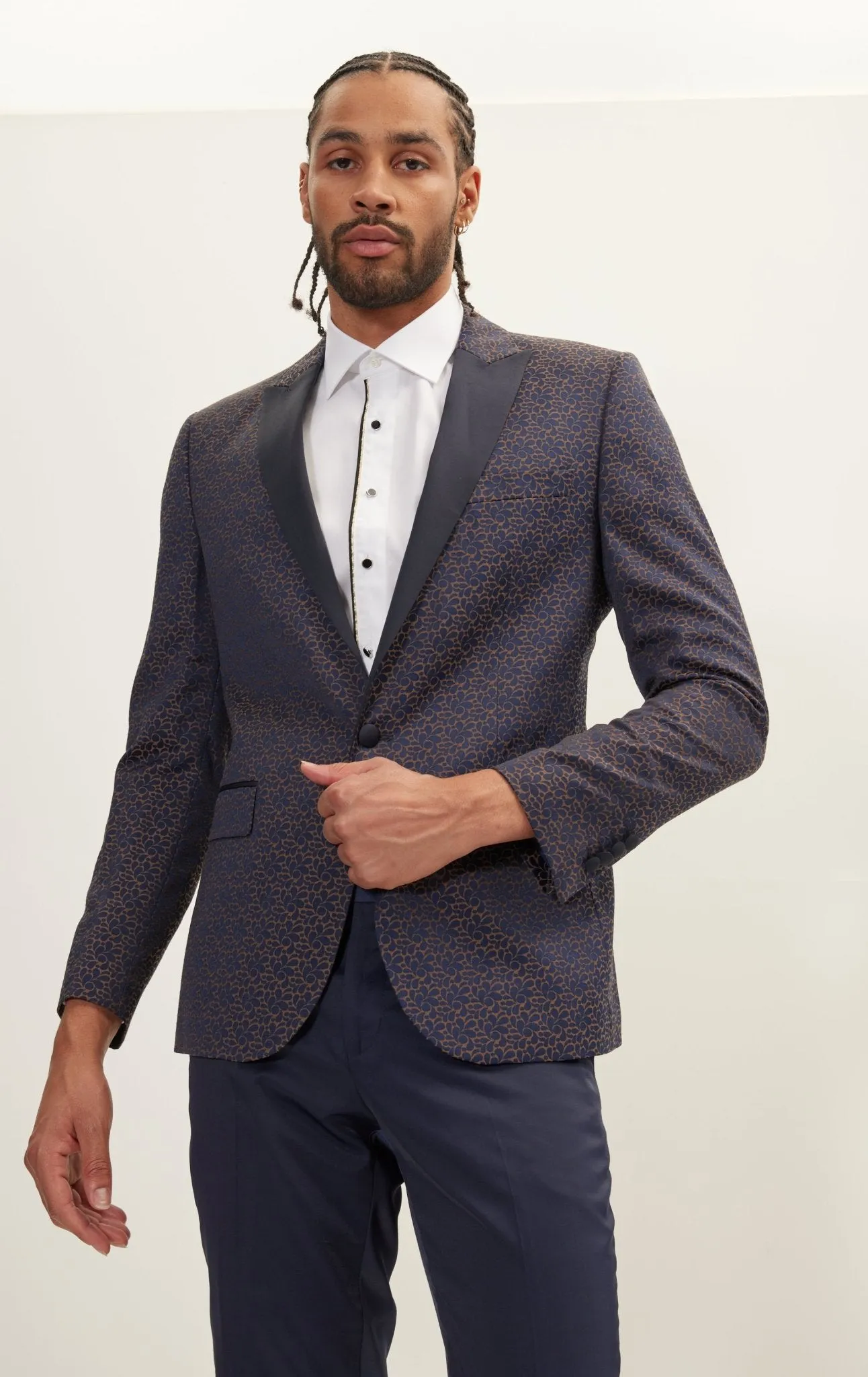 Paisley Pattern Peak Lapel Tuxedo Jacket - Navy
