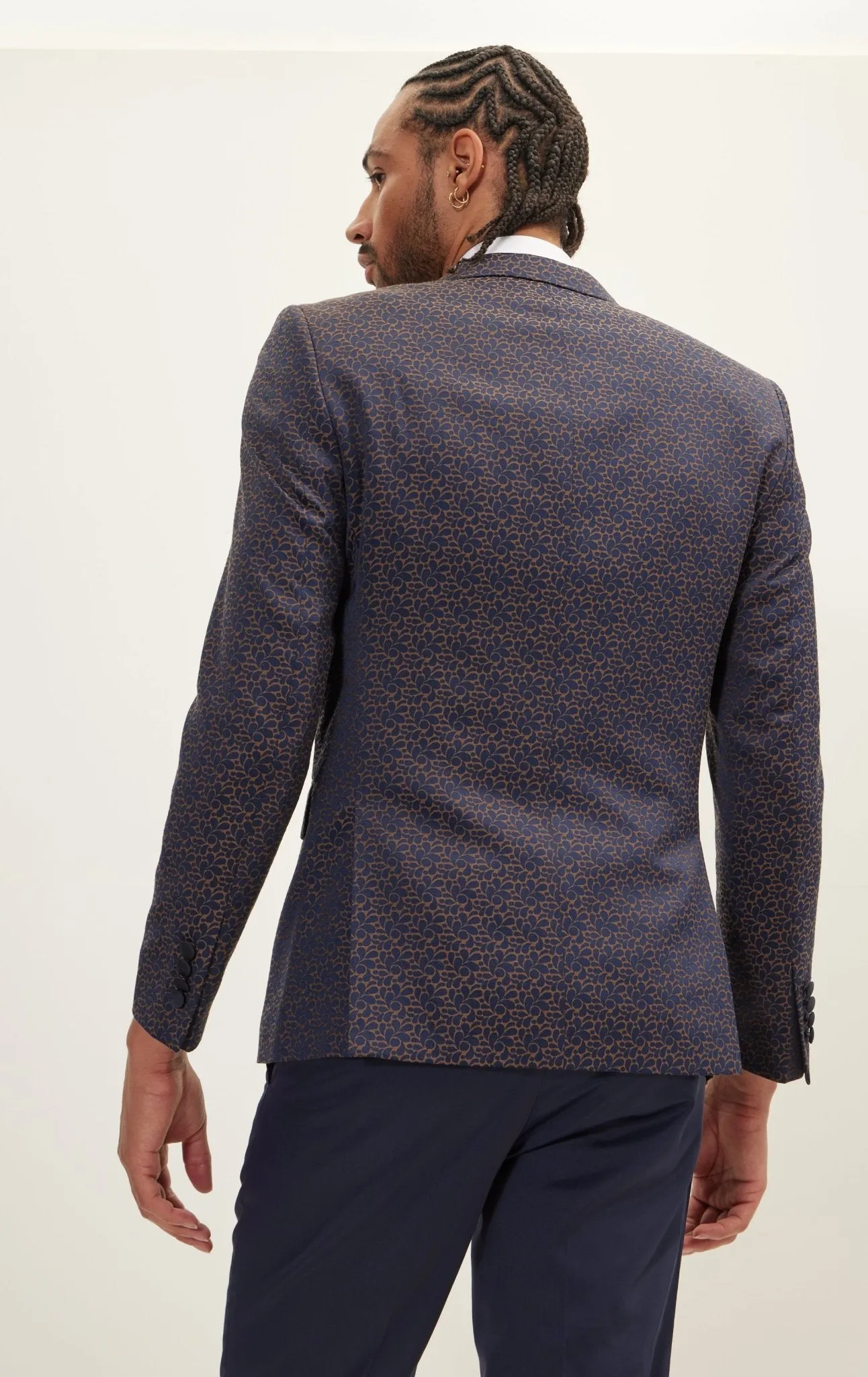 Paisley Pattern Peak Lapel Tuxedo Jacket - Navy