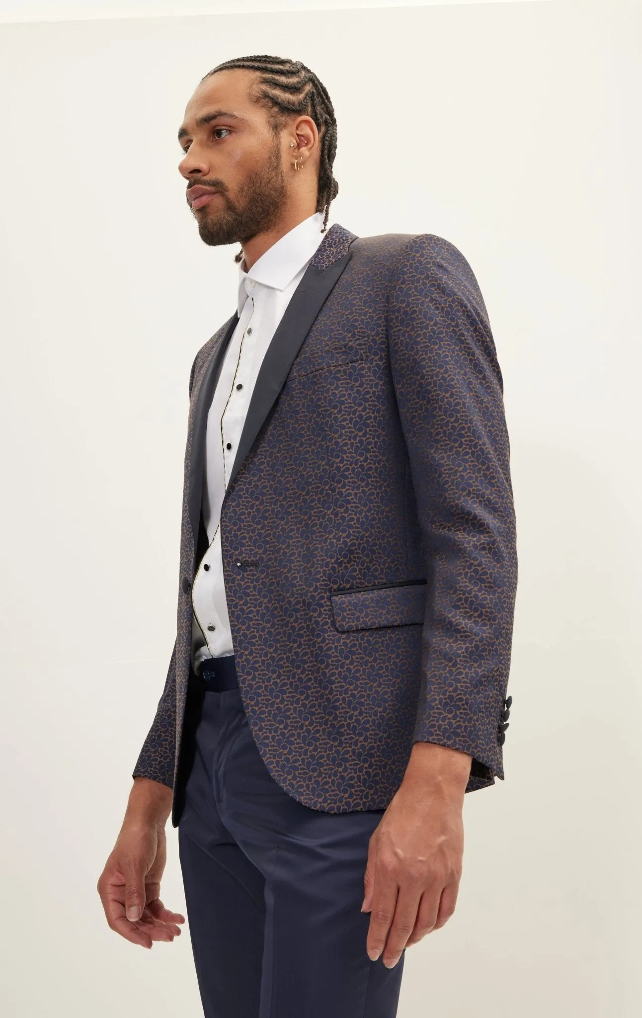 Paisley Pattern Peak Lapel Tuxedo Jacket - Navy