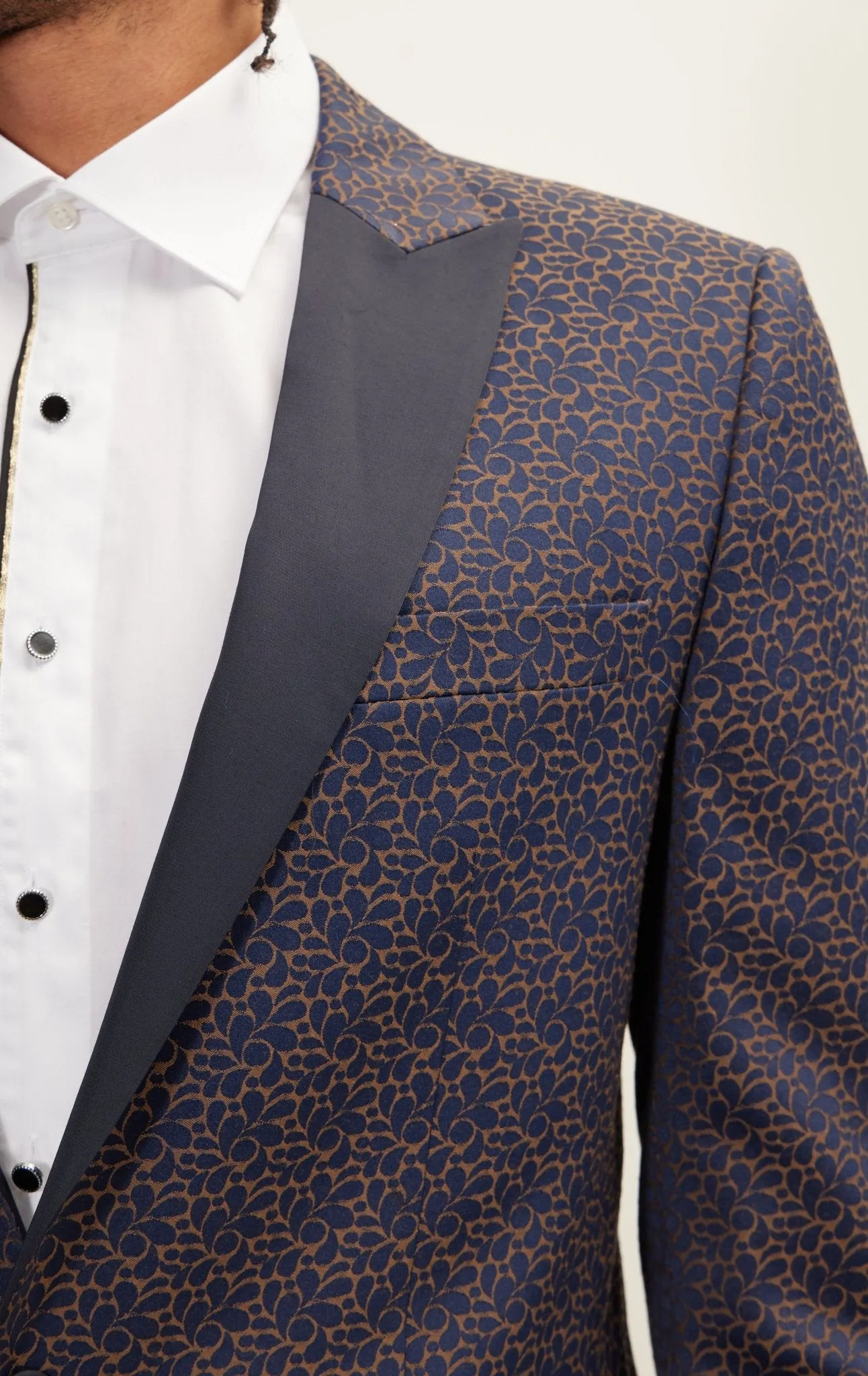 Paisley Pattern Peak Lapel Tuxedo Jacket - Navy