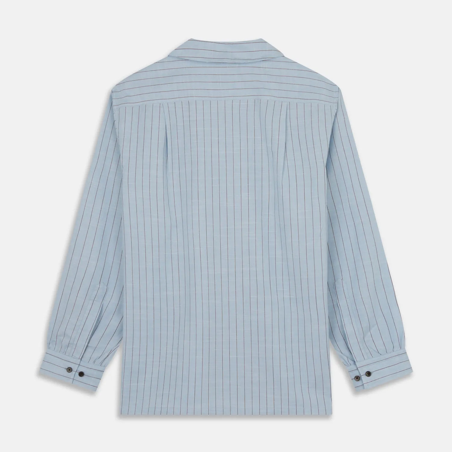 Pale Blue Stripe Cotton Holiday Fit Shirt with Revere Collar & Single Button Cuff