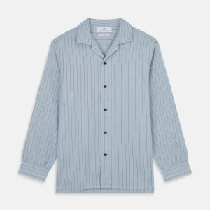Pale Blue Stripe Cotton Holiday Fit Shirt with Revere Collar & Single Button Cuff