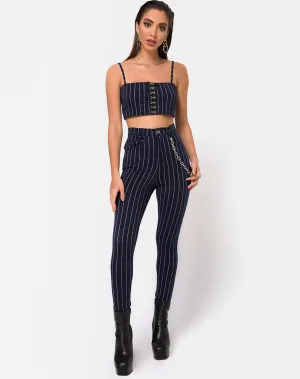 Pin Pants in Navy Pinstriped