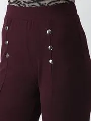 plusS Women Burgundy Regular Fit Solid Bootcut Trousers