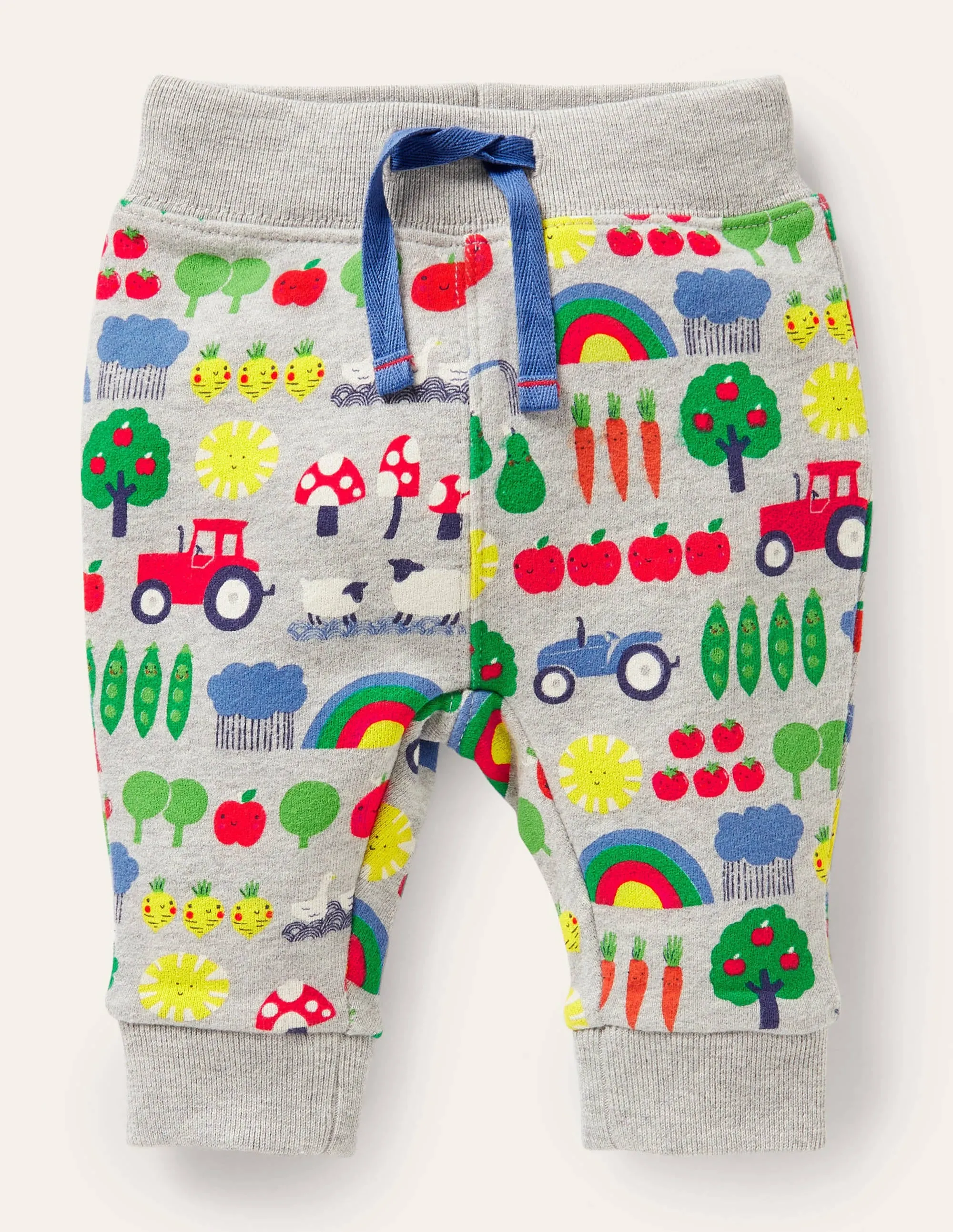 Printed Jersey Bottoms-Grey Marl Rainbow Farm