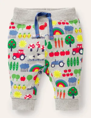 Printed Jersey Bottoms-Grey Marl Rainbow Farm