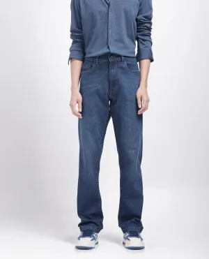 Rare Rabbit Men Axel Blue Cotton Blend Fabric Button And Zip Closure Plain Jeans