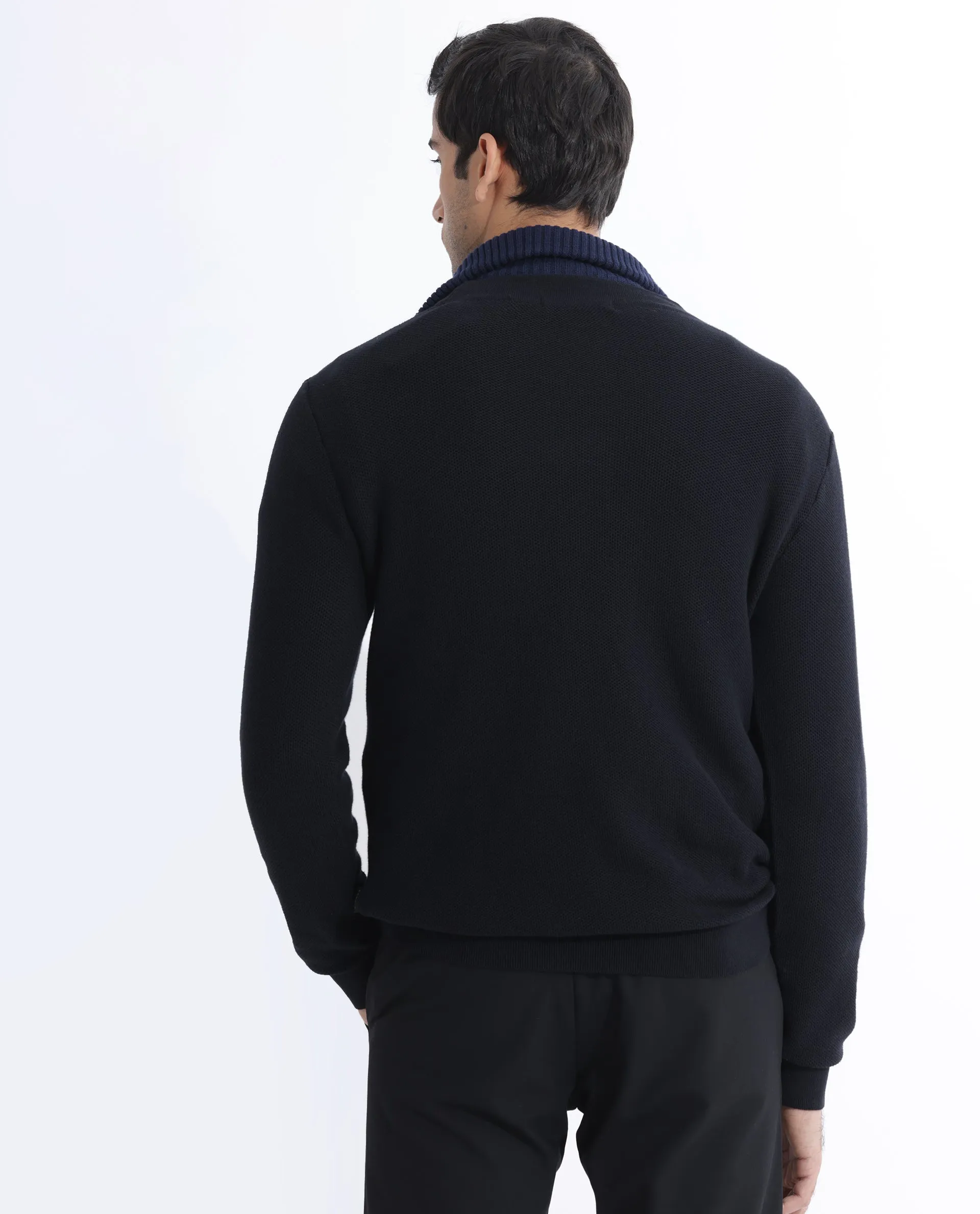 Rare Rabbit Mens Breeze Black Sweater Full Sleeve V-Neck Solid