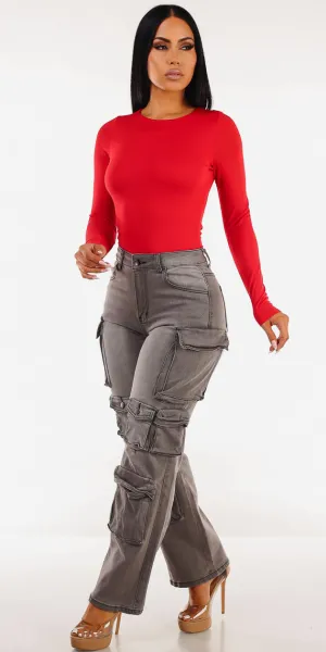 Red Stretch Cargo Jeans Look