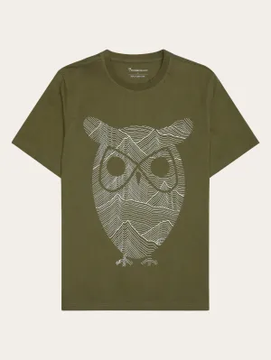 Regular single jersey mountain owl printed t-shirt - Regenerative Organic Certified™ - GOTS - Burned Olive