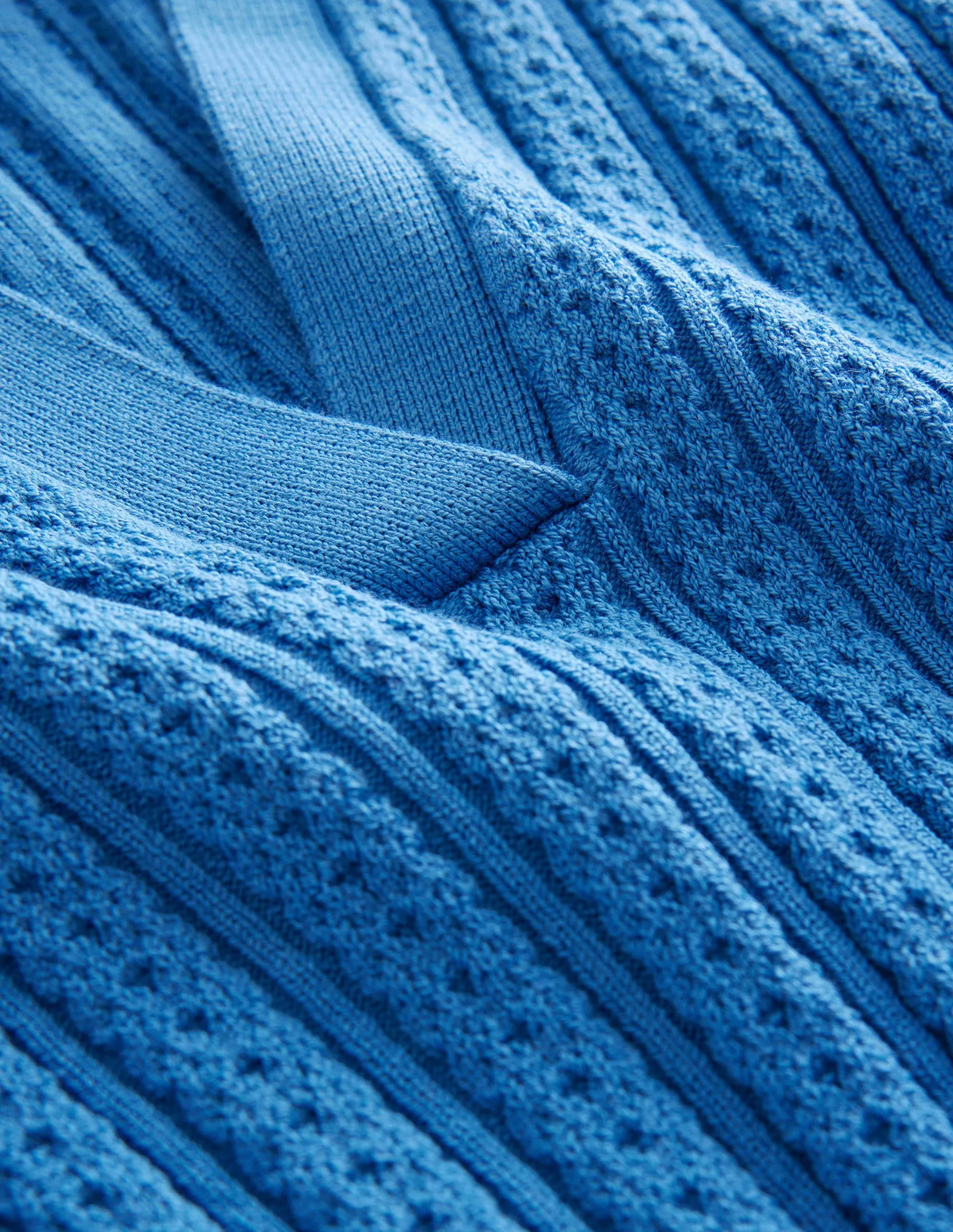Ribbed Pointelle Collared Top-Porcelain Blue