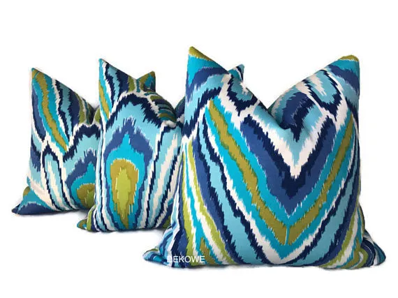 Schumacher Trina Turk Peacock Print Pillow Cover in Pool