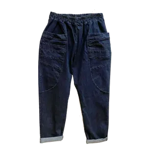 Seam Pocket Denim Balloon Trousers Dark Wash