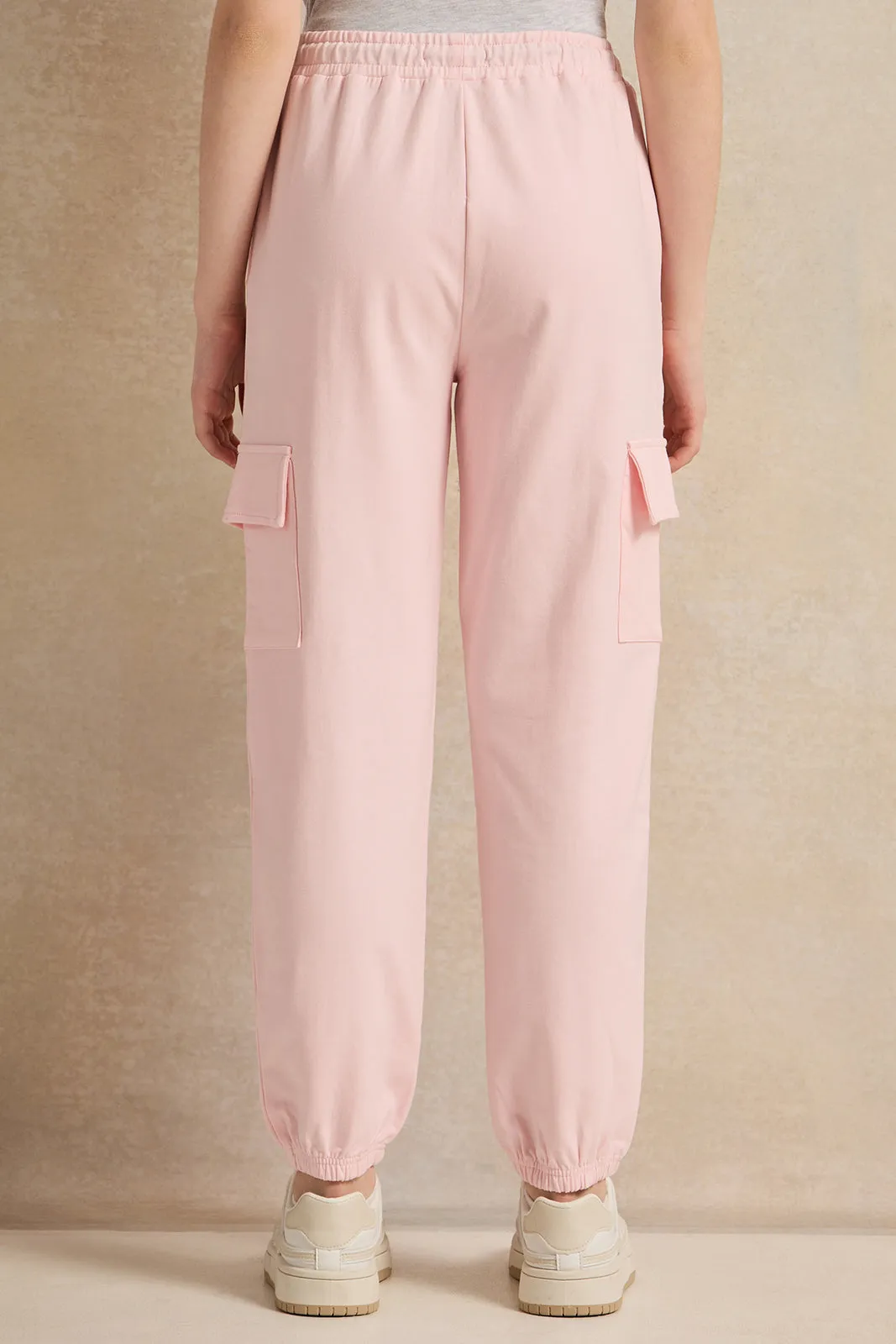Senior Girls Pink Printed Cargo Track Pants