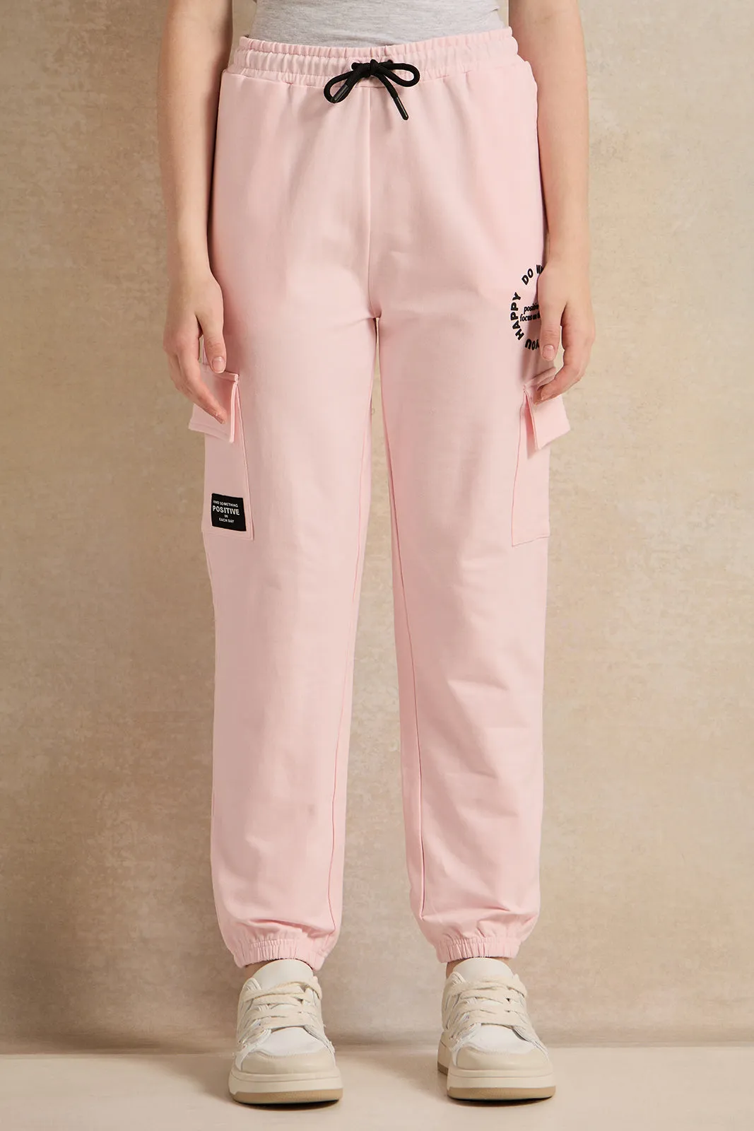 Senior Girls Pink Printed Cargo Track Pants