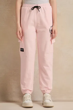 Senior Girls Pink Printed Cargo Track Pants