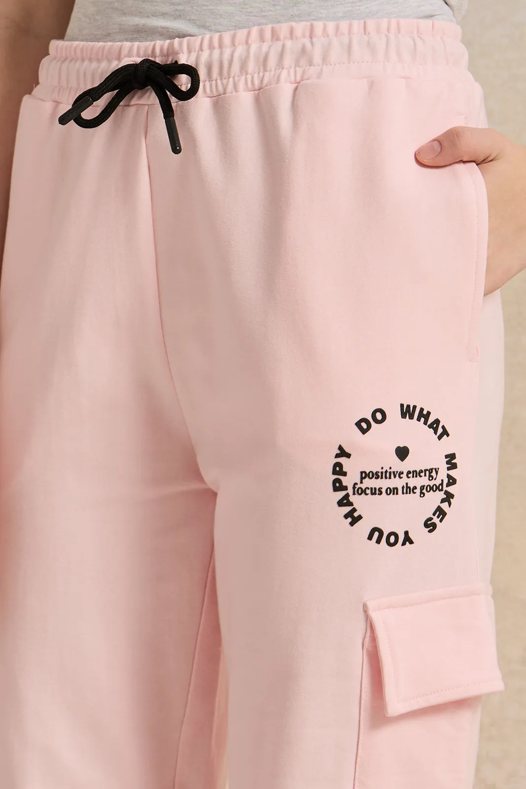 Senior Girls Pink Printed Cargo Track Pants